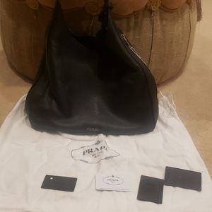 Prada large Cervo Deerskin Black Leather Hobo
